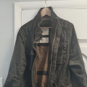Abercrombie & Fitch Men's Dark Green Military Jacket Y2K Heavy Rare